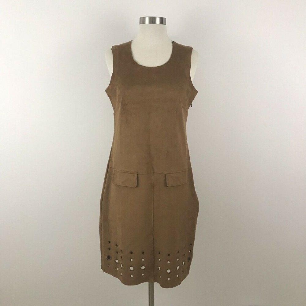 Yest Womens Dress Size 4 Cognac Brown Suede Sleeveless Laser Cut Hem NWT